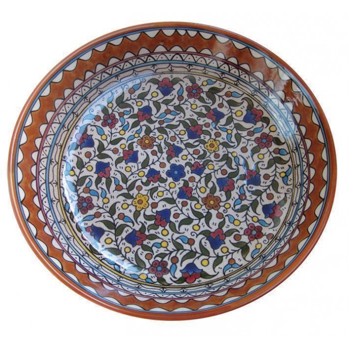 Armenian Ceramic Bowl with Anemones Flower Motif in Orange