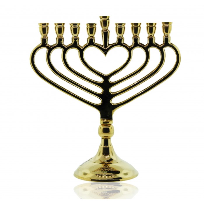 Menorah with Slender Heart-Shaped Branches in Gold