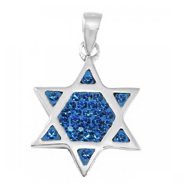 Star of David Pendant in Sterling Silver with Blue Crystals