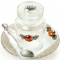 Glass Rosh Hashanah Honey Dish Jar and White Design