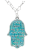 Turquoise Hamsa Pendant Necklace with Blessing and Shema