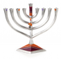 Aluminium Hanukkah Menorah with Purple and Orange Motif
