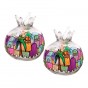 Glass Pomegranate Shabbat Candle Holders with Brightly Painted Jerusalem Design