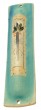 Turquoise Ceramic Mezuzah with Palm Tree Scene and Curved Body