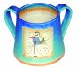 Turquoise Ceramic Washing Cup with Orange Square, Band and Bird