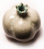 White Ceramic Pomegranate with Blue Top and Shattered Glass Pattern