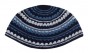 Black Knitted Frik Kippah with Dark Blue and Grey Stripes